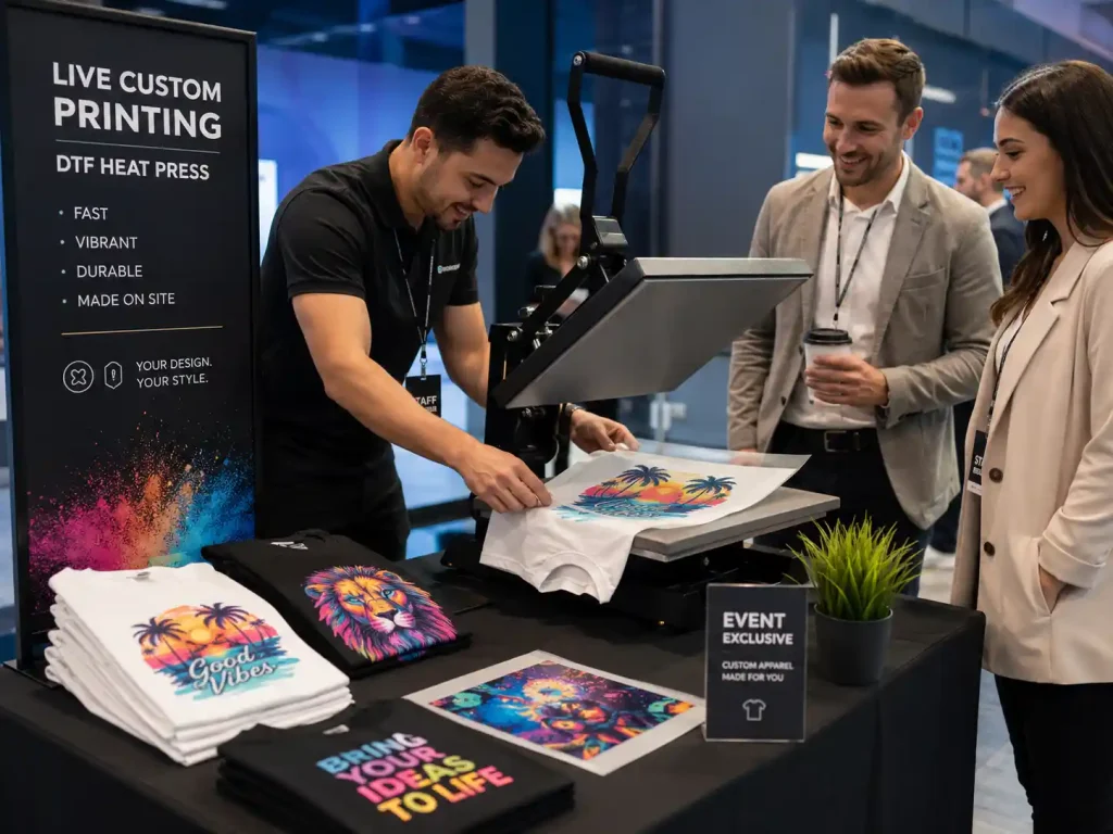 Estampación en vivo de camisetas para ferias y congresos